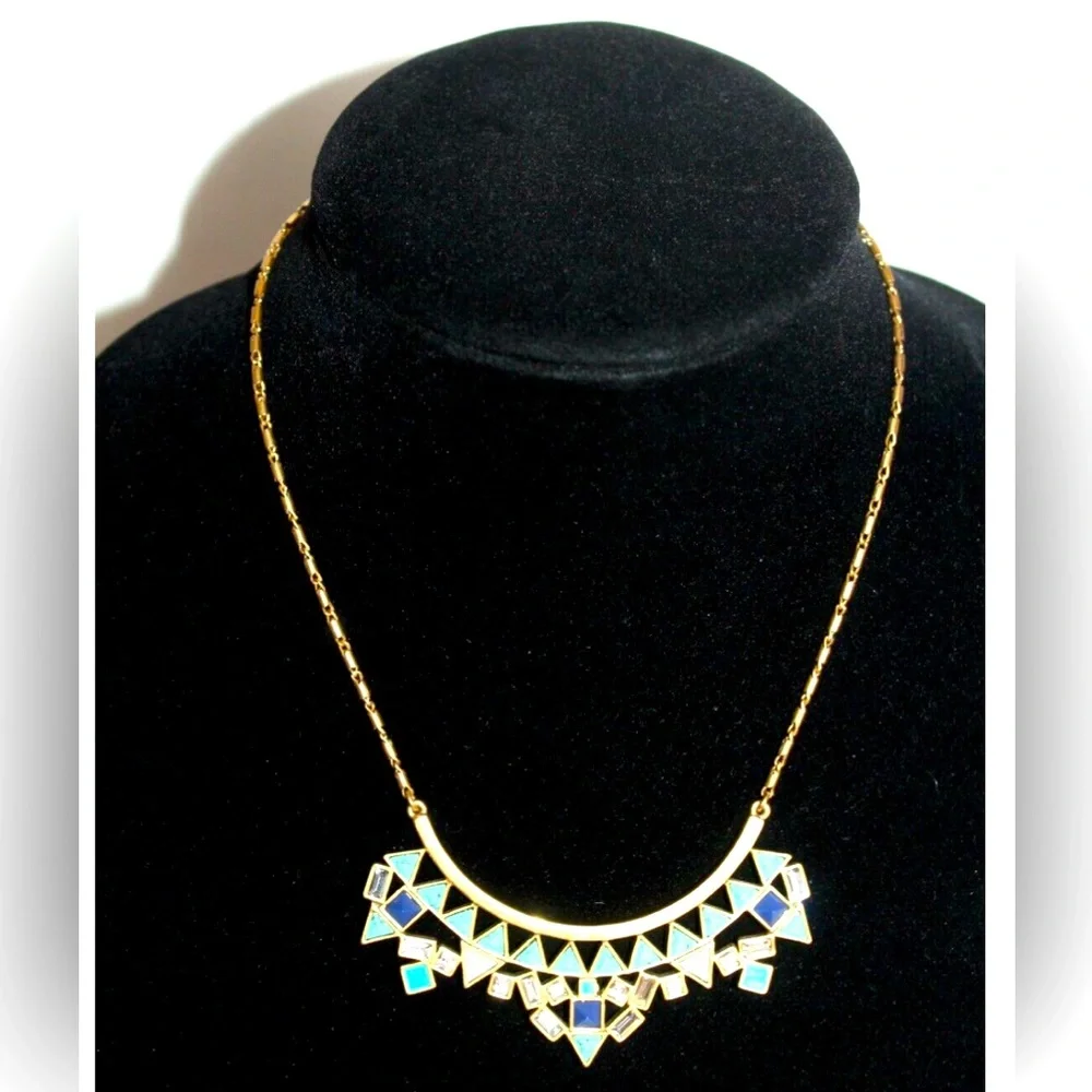 STELLA & DOT Brushed Brass Convertible cut stone Statement Necklace - Picture 2 of 6